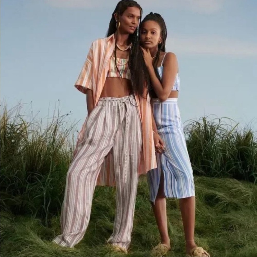 Lemlem Pull On Linen Striped Paperbag Pants size XS